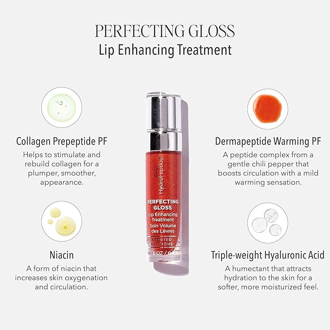 HydroPeptide Perfecting Gloss | Lip Enhancing Treatment, Long-Lasting Volume and Hydration, Santorini Red, 0.17 Ounce