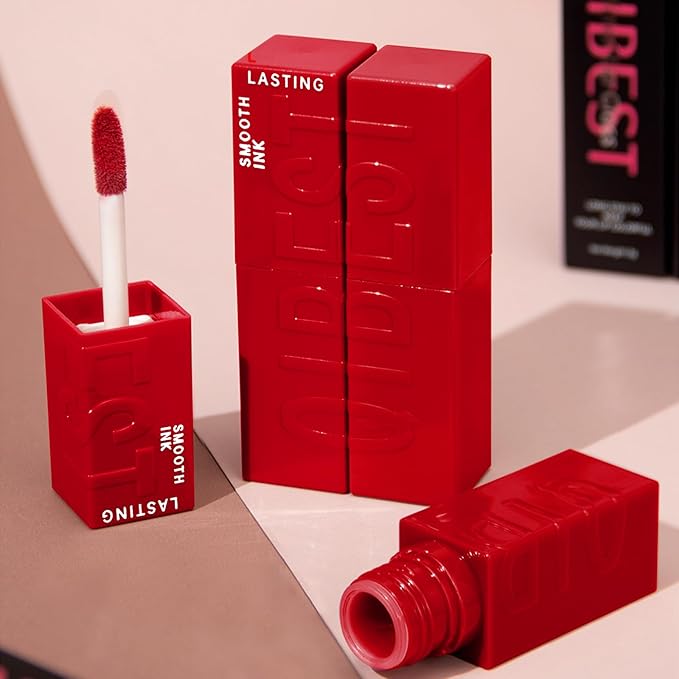 Vinyl Red Velvet Ink Liquid Lipstick with Black Lip Liner Gothic Lip Combo Halloween Makeup, Long Wear Waterproof Lip Gloss Non Sticky Moisturizing Lip Stain Tint Glossy Lip Color for Women