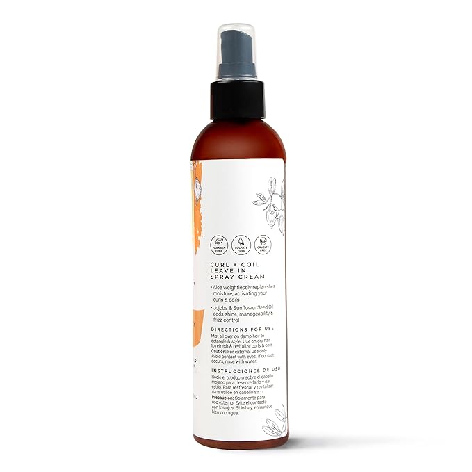 Cibu Leave-In Spray Cream for Curls, Coils & Waves - Moisturizes & Strengthens with Improved Texture | Revitalizes & Activates Frizz-Free, Smooth, Shiny Hair 8oz