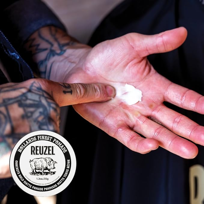 REUZEL Concrete Matte Pomade, Strong All Day Hold, Water Soluble Styling, No Shine and Flake Free, Easy To Wash Out, For All Hairstyles, 1.3 oz