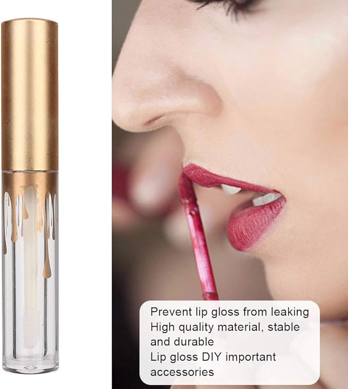 10 pcs Empty Lip Gloss Tubes, Transparent and Glod Plastic Lip Gloss Tube Containers DIY Lipstick Balm Travel Makeup Transparent Bottle With Matte Gold Cap Lip Gloss Bottles