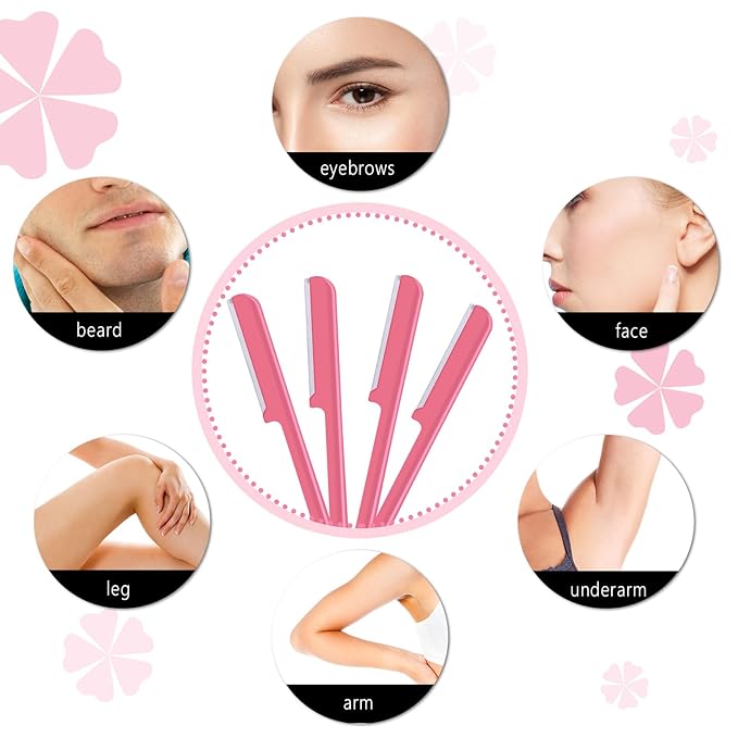 10 Pieces Eyebrow Razor for Women Facial Shaver Razor Brow Shaper Eyebrow Trimmer Dermaplaner Shaping Tool with Cover (Pink)
