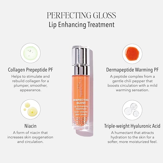 HydroPeptide Perfecting Gloss, Lip Enhancing Treatment, Long-Lasting Volume and Hydration, Beach Blush, 0.17 Ounce