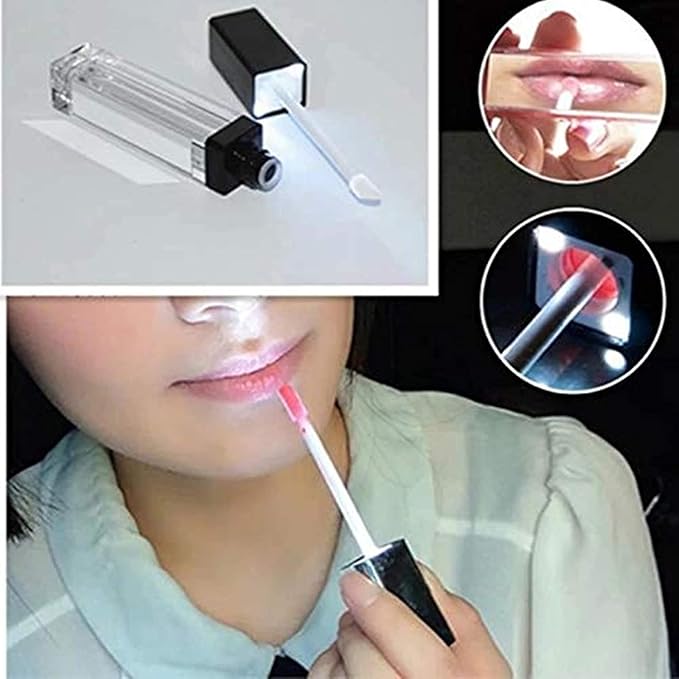 10 Pcs 7.5ml Square Clear Plastic Lip Gloss Tubes Vials with Mirror LED Light Lip Glaze Tube Bottles Empty Refillable Makeup Lipstick Tube DIY Cosmetic Container Travel for Woman Girl(Black)