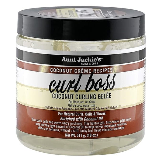 Aunt Jackie's Coconut Crème Recipes Curl Boss Coconut Curling Hair Gel for Natural Curls, Coils and Waves, 18 oz