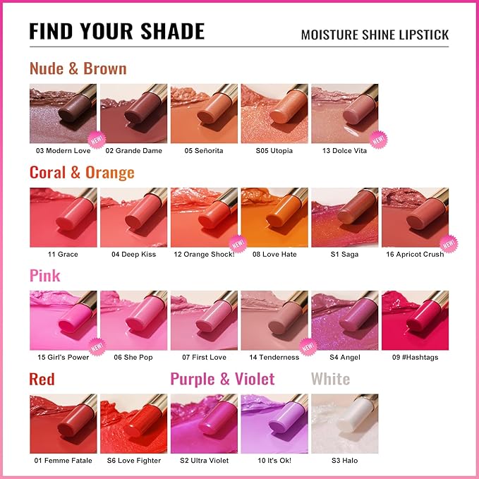 Oulac Moisturizing Shine Lipstick - Giltter Tinted Lip Balm Hydrating, Lip Plumper, Glossy Finish, Sheer Coverage with Pearlescent, Smooth for All Skin, Cracked and Chapped Lips, 2.2g/0.07oz (S03)