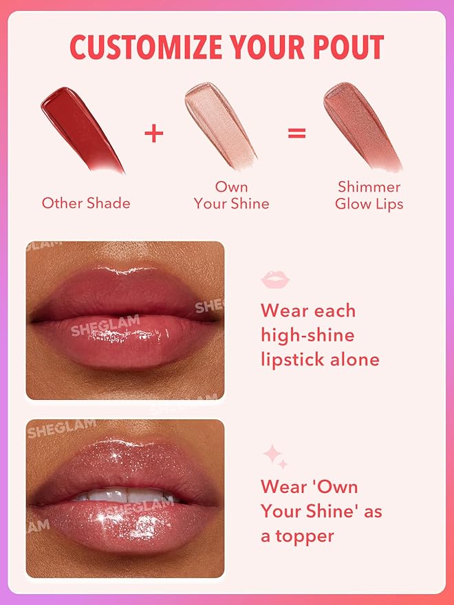 SHEGLAM Mirror Kiss High-Shine Lipstick Silky Jelly Texture Hydrated&Smooth Lip Gloss-Rent Free