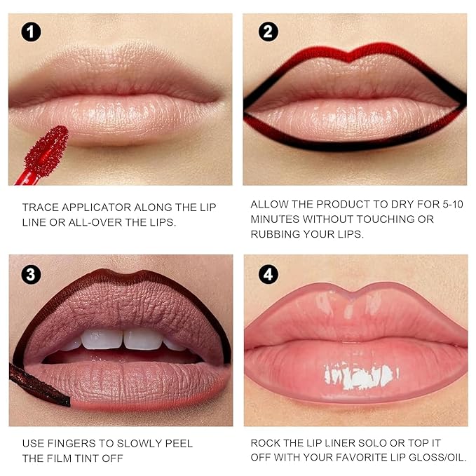 Peel Off Lip Tint, Wipe-On Colour Liquid Lipsticks, Tattoo Glaze, Matte High Pigment Long Wear Waterproof Contour Stain, Non Smudge Transfer Proof Tear-off Gross (#04, 0.12 floz)