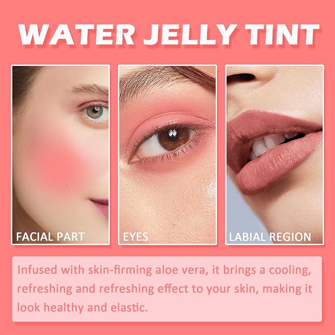 Cooling Water Jelly Tint/Blush,Burst Spritz (Poppy Pink+Coral) Multi-Use Lip