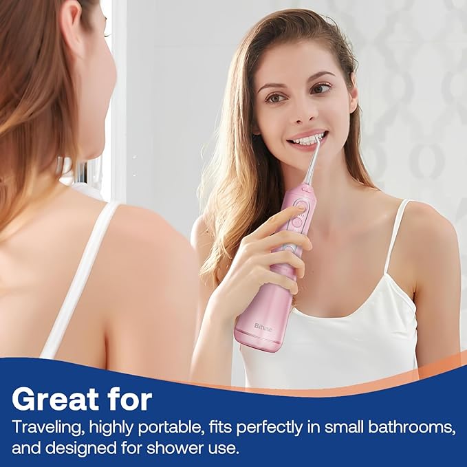 Bitvae C6 Water Flosser Teeth Picks, Portable Cordless Oral Irrigator, IPX7 Waterproof Braces Flossers Cleaner, 5 intensities 6 Jet Tips, USB Rechargeable Water Dental Picks for Cleaning, Pink