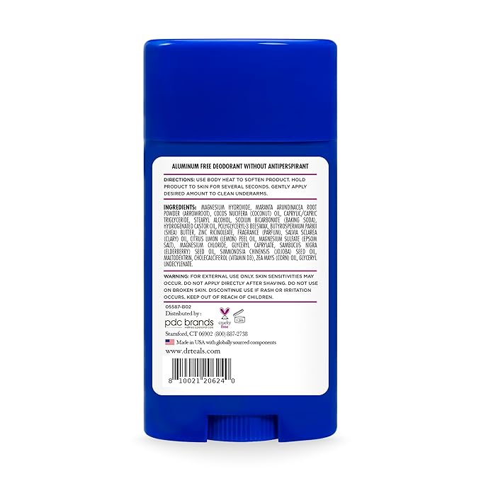 Dr Teal's Aluminum Free Deodorant, Elderberry & Vitamin D with Essential Oils, 2.65 oz (Pack of 3)