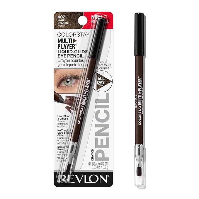 REVLON ColorStay Multiplayer Liquid-Glide Eye Pencil, Multi-Use Makeup With Blending Brush, Blends Then Sets, Creamy Texture, Waterproof, Smudge-proof, Longwearing, 402 High Stakes, 0.03 Oz