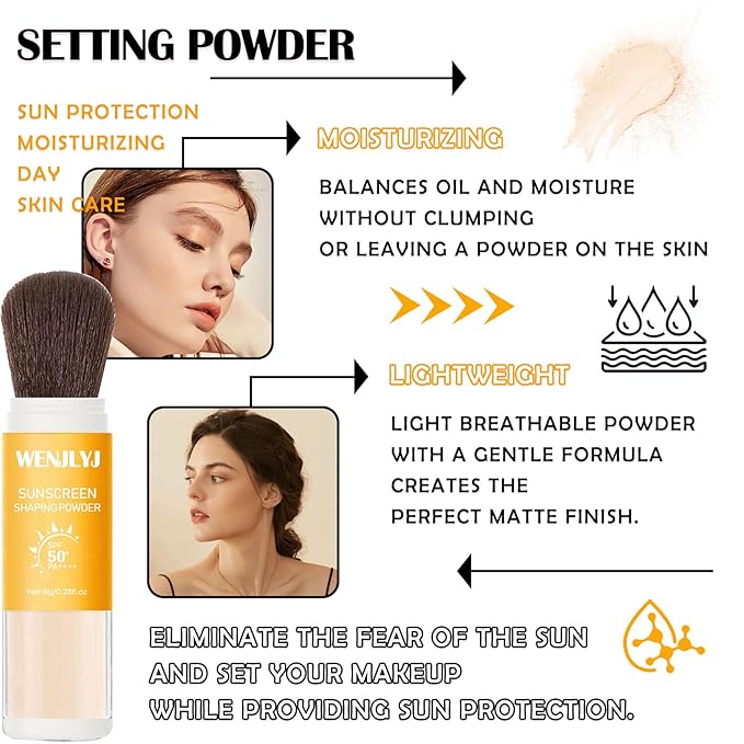 Mineral Sunscreen Setting Powder Makeup,Translucent Powder SPF 50 Finish,Lightweight,Breathable,All Skin