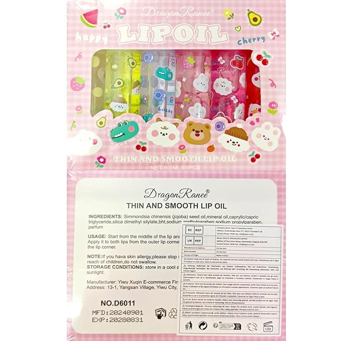 6pcs Fruit Flavored Lip Gloss Set, Roll on Lip Gloss Set Kids Lip Gloss Cute Lip Oil for Girls, Glossy and Shiny Non-Toxic, Kid Friendly, Kids Gift