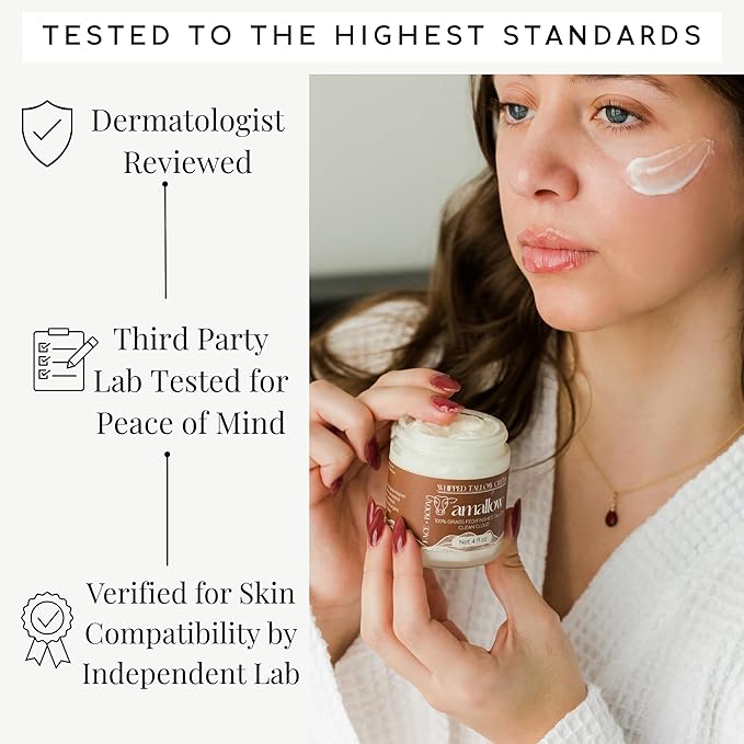 100% Grass Fed Beef Tallow for Skin Care - Face + Body - Whipped Moisturizer - Natural Lotion, 4 FL. oz. (Clean Cloud)