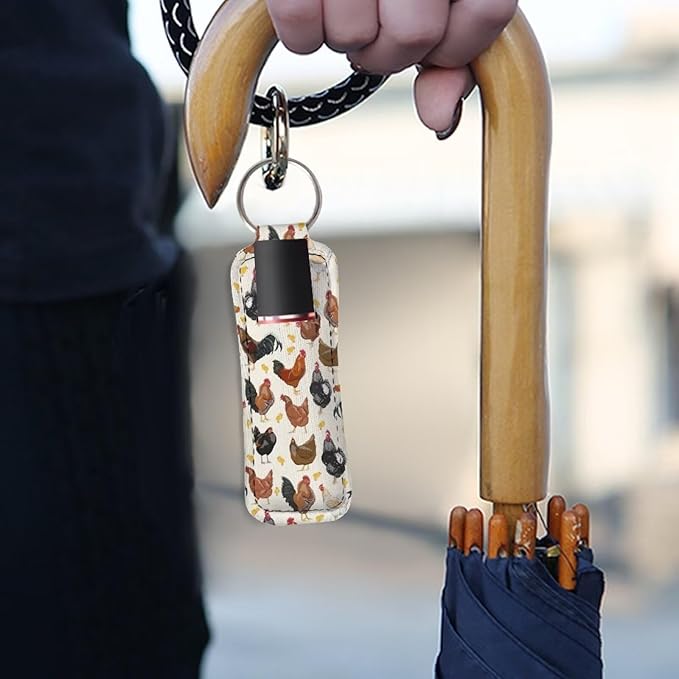 Cute Rooster Print Chapstick Holder Keychian