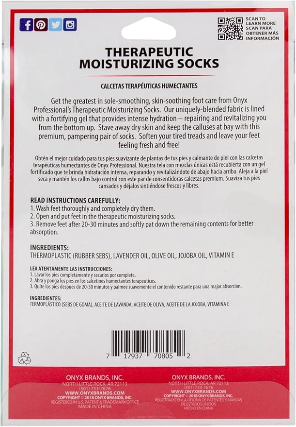 Onyx Professional Gel Moisturizing Socks, One Size Dry Feet Treatment for Women or Men, Hydrating Spa Socks for Dry Feet and Cracked Heel Repair, One Reusable Pair