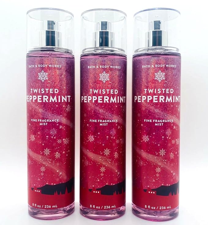 Lot of 3 Bath & Body Works Holiday Traditions Twisted Peppermint Fine Fragrance Mist 8 oz each (Twisted Peppermint)