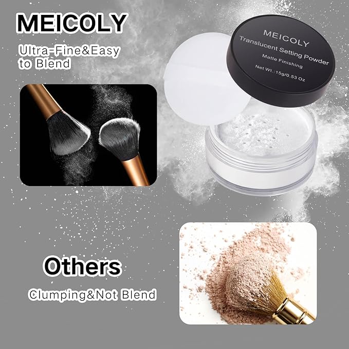 MEICOLY Talc-Free Setting Powder with Sifter,Long Lasting Loose