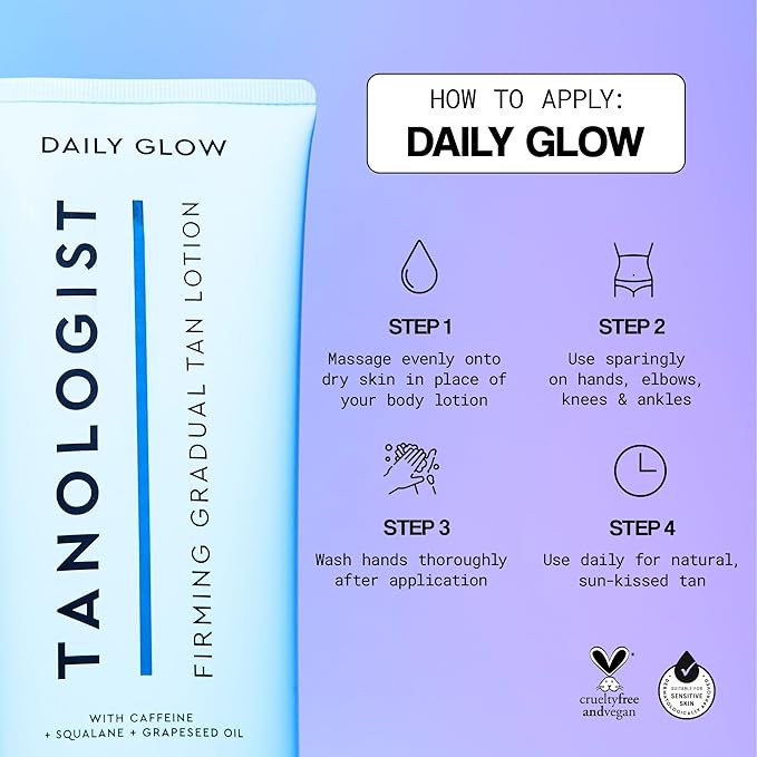 Tanologist Firming Daily Glow - Fair/Medium - Toning & Firming Gradual Tan Lotion - Natural, Sun Kissed Glow - Daily Tanning Lotion with Caffeine, Squalane & Grapeseed Oil - 8.45 fl oz