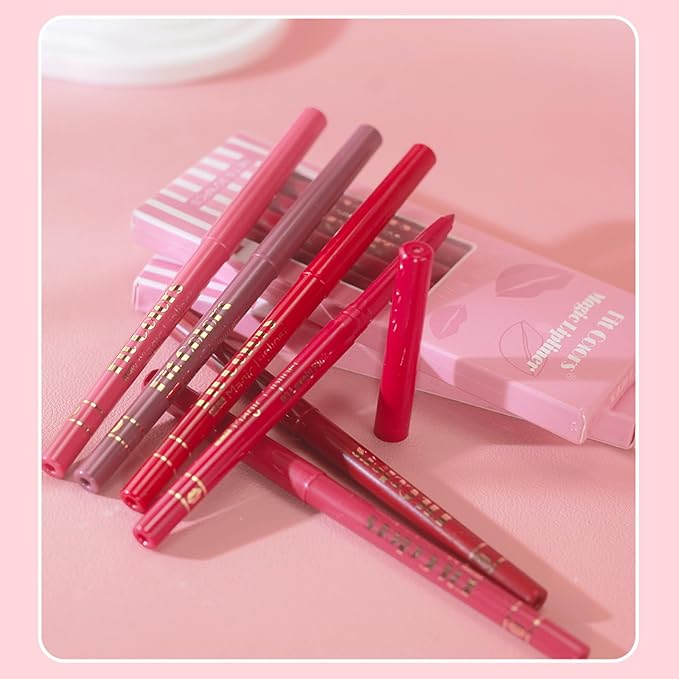 Lip Liner Set,6 Colors Non-Stick Cup Brown Pink Long