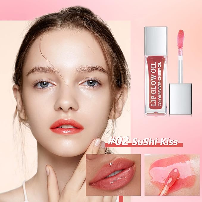 Hydrating Lip Glow Oil, Plumping Lip Gloss Transparent Lip Oil Tinted for Lip Care and Dry Lips, Non Sticky, Shiny and Moisturizing (02)