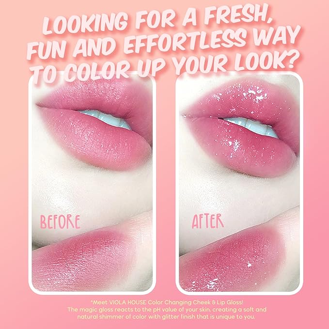 VIOLA HOUSE Color Changing Lip Gloss, PH Lip Tinted, High gloss lipstick, waterproof,long lasting lip care. 5g