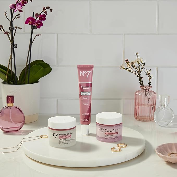 No7 Restore & Renew Multi Action Face & Neck Cream - Nighttime Collagen Peptide Facial Moisturizer - Anti Aging Face Cream Enriched with Hyaluronic Acid, Shea Butter + Vitamin E to Firm Skin (50ml)