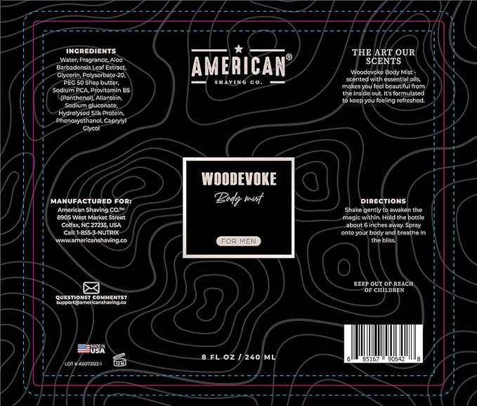 Woodevoke Body Mist For Men 8 oz, Made in USA, Quick Absorption, Quality Potent Ingredients, Long-Lasting, Non-GMO, GMP Certified, Cruelty-Free Products