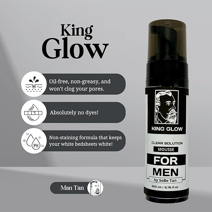 Self-Tanner for Men | King Glow - Water-Based, Fast-Drying Sunless Tanning Foam for Body and Face - Natural Tan Without the Sun (Mitt Included)