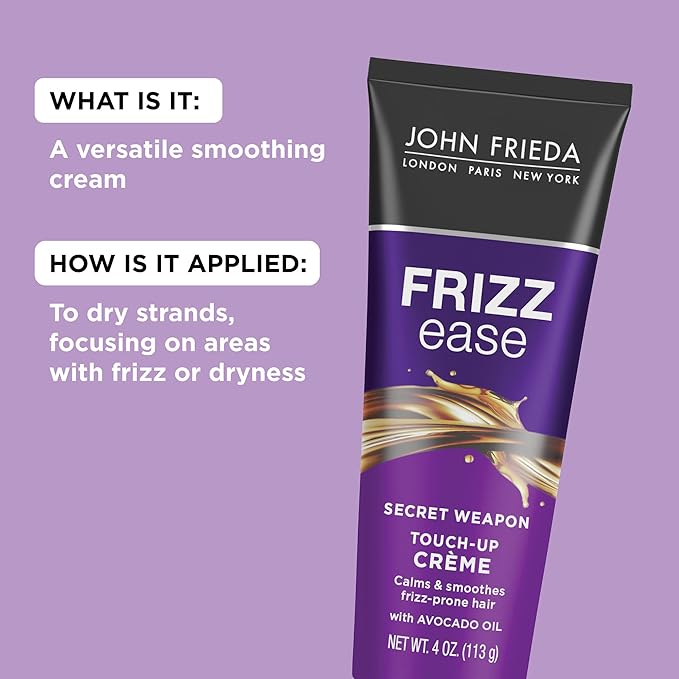 John Frieda Frizz Ease Secret Weapon Touch-Up Crème - Anti-Frizz Styling Cream for Smooth, Frizz-Prone Hair, 4 Oz