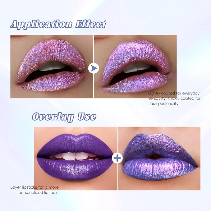 Purple Glitter Lip Gloss Liquid Lipstick, Diamond Shimmer Metallic Sparkly Iridescent Chameleon Lilac Lip Gloss Gift for Women, Long Lasting Waterproof Highly Pigment Holographic Lip Makeup03