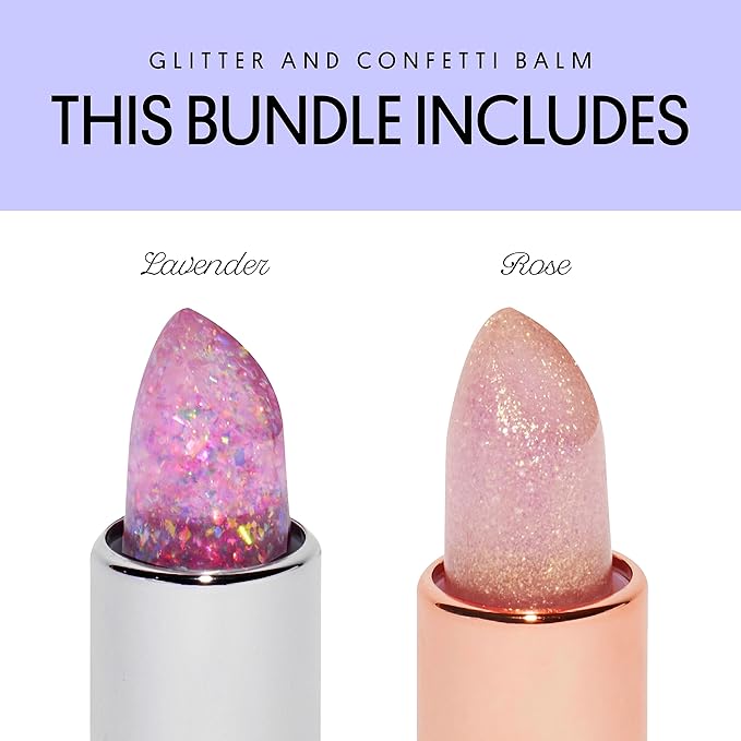 Winky Lux Glitter Confetti & Glimmer Balm, pH Lipstick & Tinted Lip Balm, Sheer Pink Vegan & Cruelty Free Lipstick, Lavender Confetti & Rose
