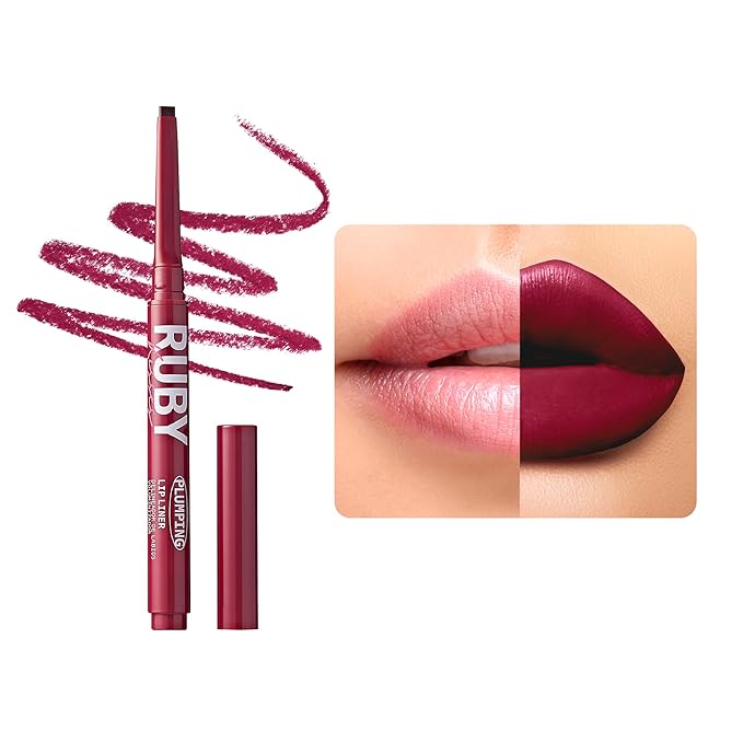 Ruby Kisses Plumping Effect Lip Liner, Semi Matte, Smudge Proof, High Pigment, Medium to Full Coverage Makeup, Precise Tip, Bold Color Lip Plumper