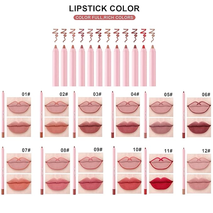 Dulele High Pigmented Matte Lip Liner Set, 12 High