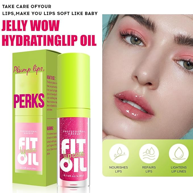 Hydrating Lip Oil, Big Brush Head Lip Glaze Shiny Transparent Lip Glow Oil, Nourishing & Non-sticky Long Lasting Fresh Clear Smooth Lip Care Plumping Lip Oil (# 04)