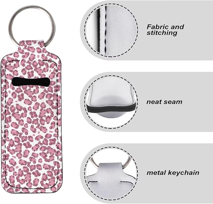 Horeset Pink Leopard Print Chapstick Holder Keychain, Neoprene Girls
