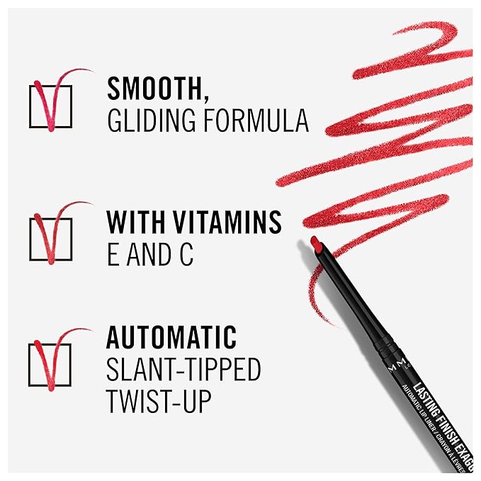 Rimmel Lasting Finish Exaggerate Automatic Lip Liner - Rich, Smooth Formula, Long Lasting - 024 Red Diva, .01oz