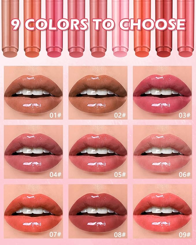 Hydrating Shimmer Lipstick,Moisturizing Jelly Lip Gloss,Nude Brown Lipstick Pen,Long Lasting Waterproof Tint Lip Balm Plumping Lip Stain Pen,Women's Day Makeup Gift for Women Girl-02#