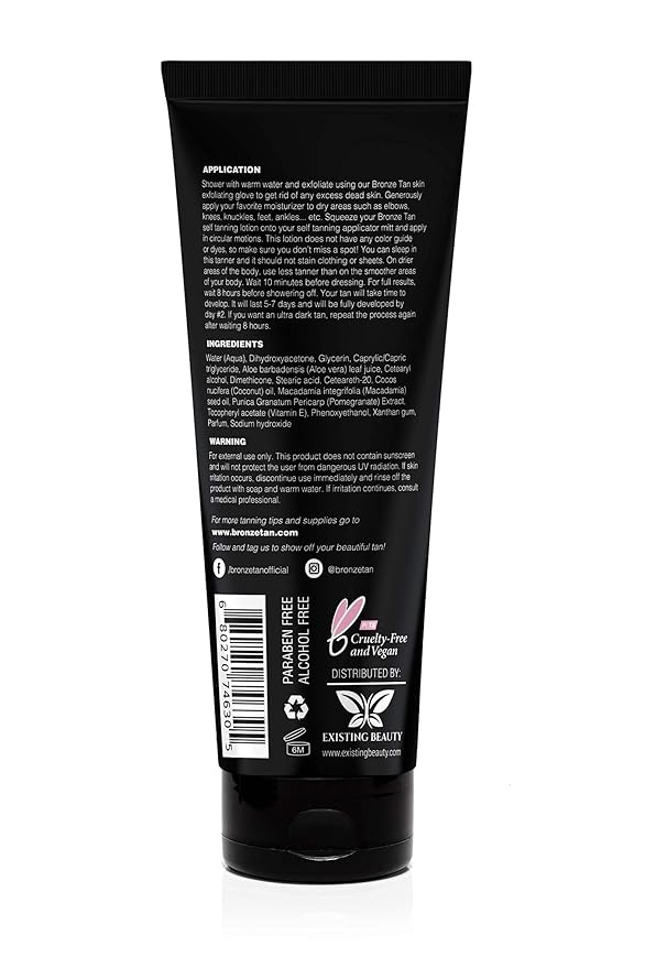 Bronze Tan Self Tanning Lotion - Luxurious Vanilla Self Tanner for Face & Body - No Color Guide Sunless Tanner for a Natural Glow - Hydrating Formula, Streak-Free Sunless Tan (200ml/6.76 fl oz)