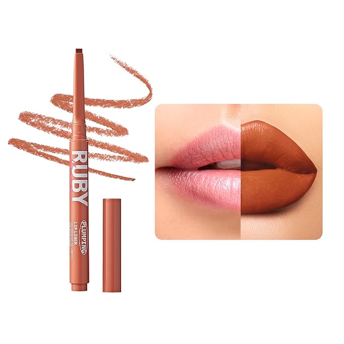 Ruby Kisses Plumping Effect Lip Liner, Semi Matte, Smudge Proof, High Pigment, Medium to Full Coverage Makeup, Precise Tip, Bold Color Lip Plumper