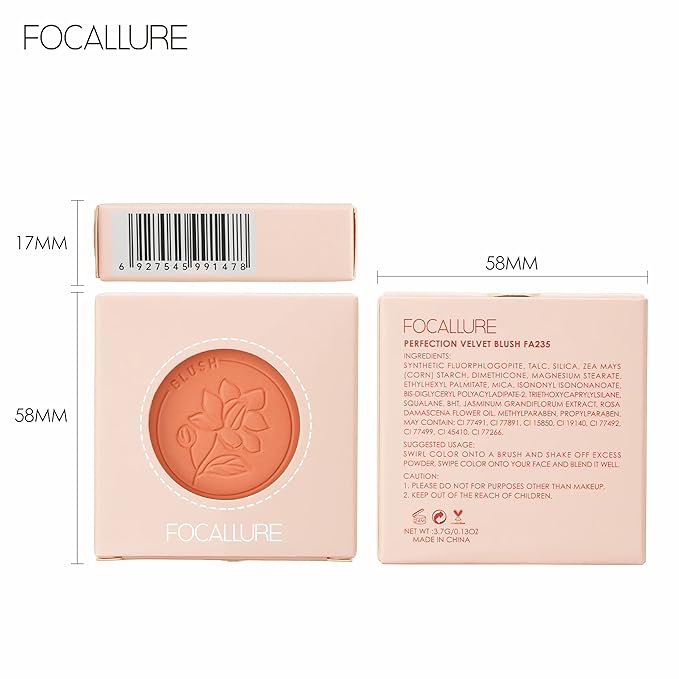 FOCALLURE Powder Palette Blush, Matte Mineral Blush Powder, Blendable, #601