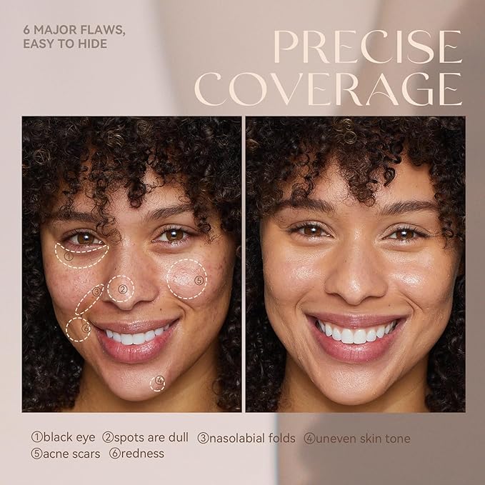 Foundation Makeup,Soft Beige Full Coverage Foundation Makeup(Built-in brush)Vegan Face Makeup(01#)