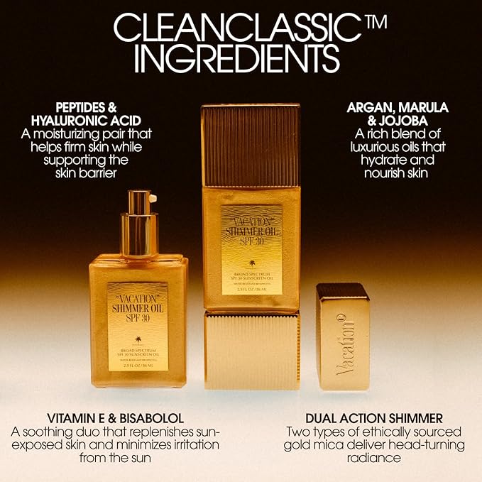 "VACATION" Shimmer Oil SPF 30 by Vacation Sunscreen, Shimmer Sunscreen Body Oil with Broad Spectrum SPF 30, Water Resistant (80 Minutes), 2.9 Fl. Oz.