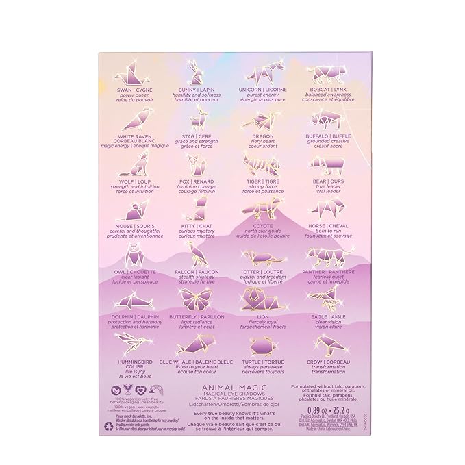 Pacifica Eyeshadow Palette – Animal Magic with Colorful Blendable Shades, Highly Pigmented Mineral Eyeshadow, Talc-Free, Vegan & Cruelty-Free, 0.89 oz (28 Shades)