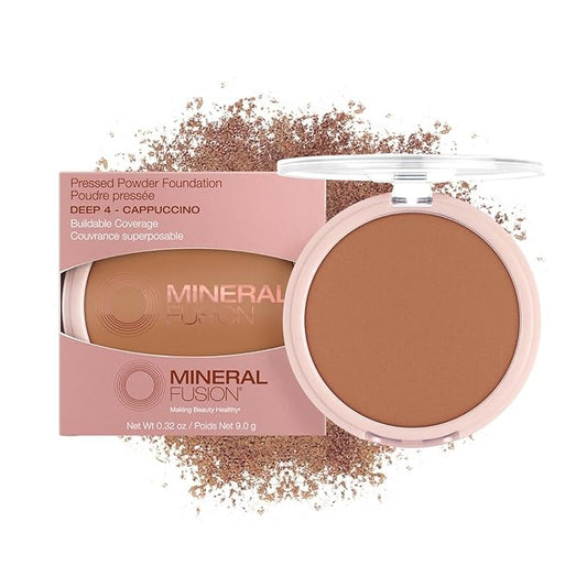 Mineral Fusion Pressed Powder Foundation, Deep 4 - Hypoallergenic, Cruelty-Free, 0.32 Oz