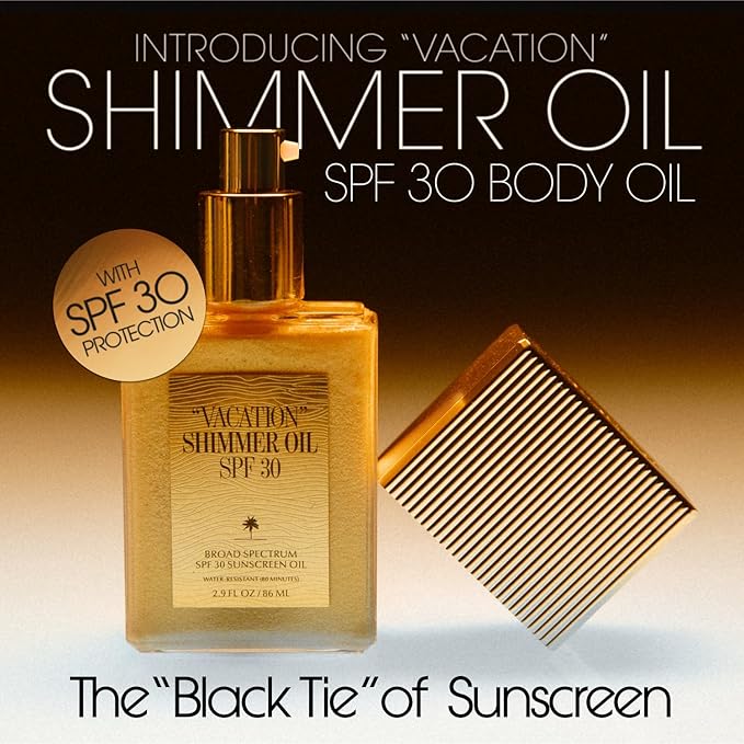 "VACATION" Shimmer Oil SPF 30 by Vacation Sunscreen, Shimmer Sunscreen Body Oil with Broad Spectrum SPF 30, Water Resistant (80 Minutes), 2.9 Fl. Oz.