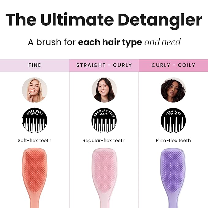 Tangle Teezer Ultimate Detangler Curly Hair Brush, Dry & Wet Hairbrush, Reduces Frizz & Breakage, for 3C to 4C Curly Hair Types, Purple Passion