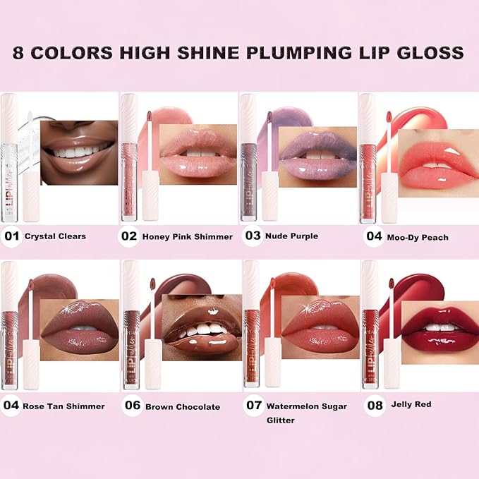 Rose Tan lip plumper gloss Tinted Glitter Lipgloss Lip Oil Teens Moisturizing Lipstick Lip Balm High Shine And Vegan Plumping Lip Gloss For Women Girls Long-Lasting Dry Lip Care Lip Gloss 05
