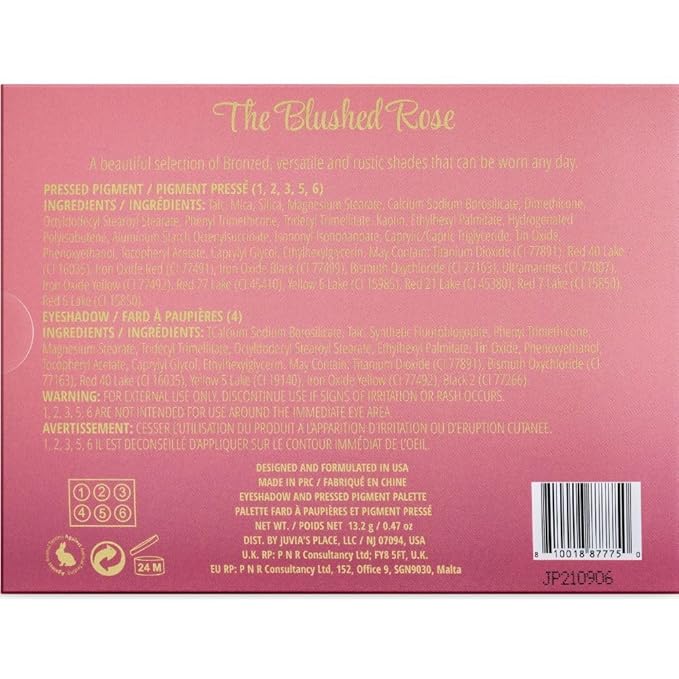 Juvia's Place Palette Blushed Rose - Rosy, Pinks, Rose-Gold, Shades of 6, Professional Eye Makeup, Pigmented Makeup Palette